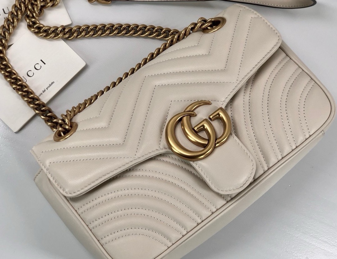 Gucci GG Marmont series medium handbag chain bag White Leather