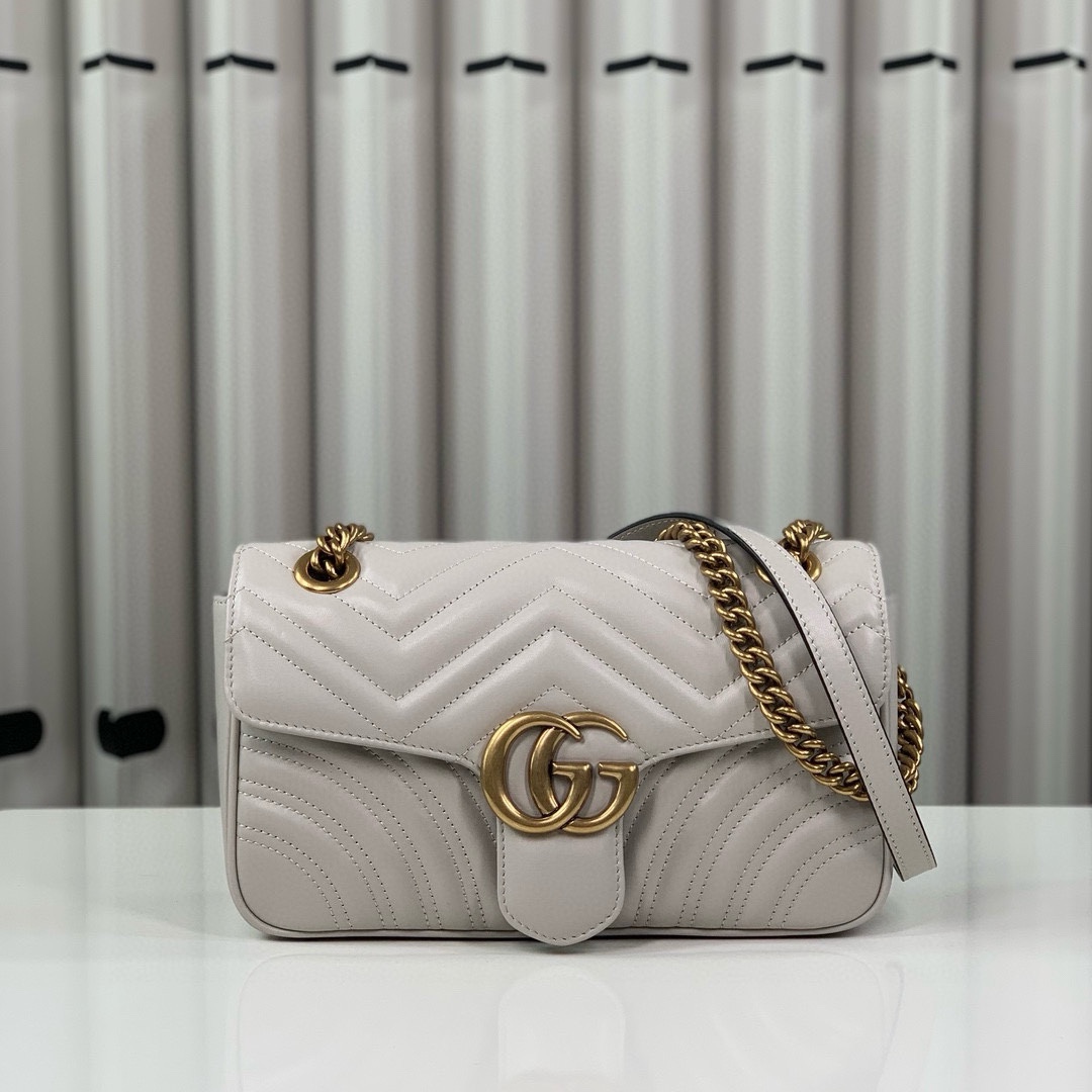 Gucci GG Marmont series medium handbag chain bag cream-grey Leather