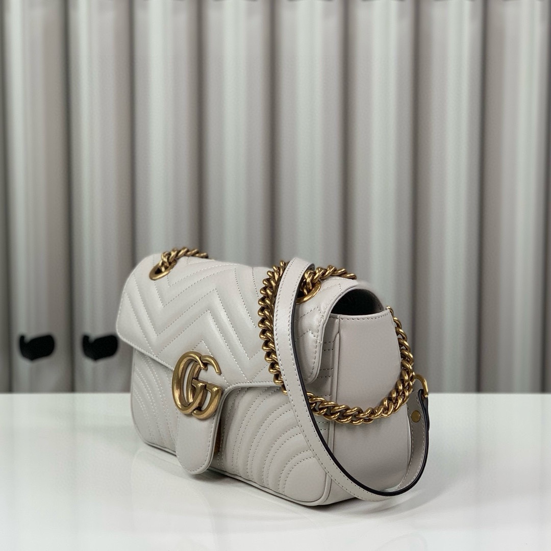 Gucci GG Marmont series medium handbag chain bag cream-grey Leather