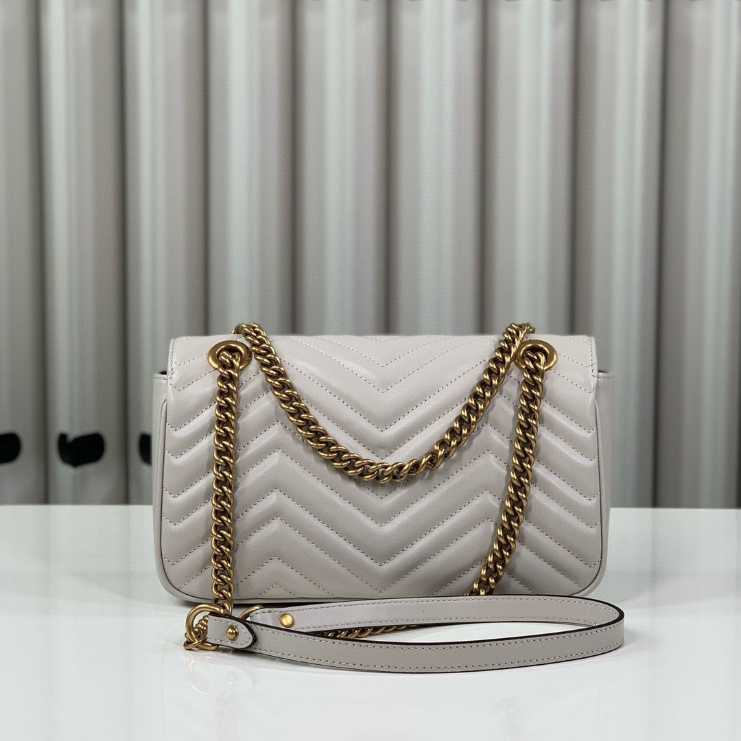 Gucci GG Marmont series medium handbag chain bag cream-grey Leather