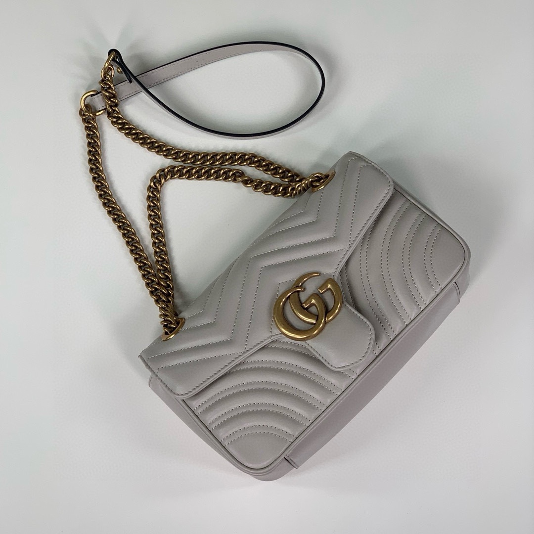 Gucci GG Marmont series medium handbag chain bag cream-grey Leather