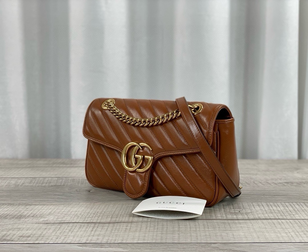 Gucci GG Marmont series medium handbag chain bag Brown Leather