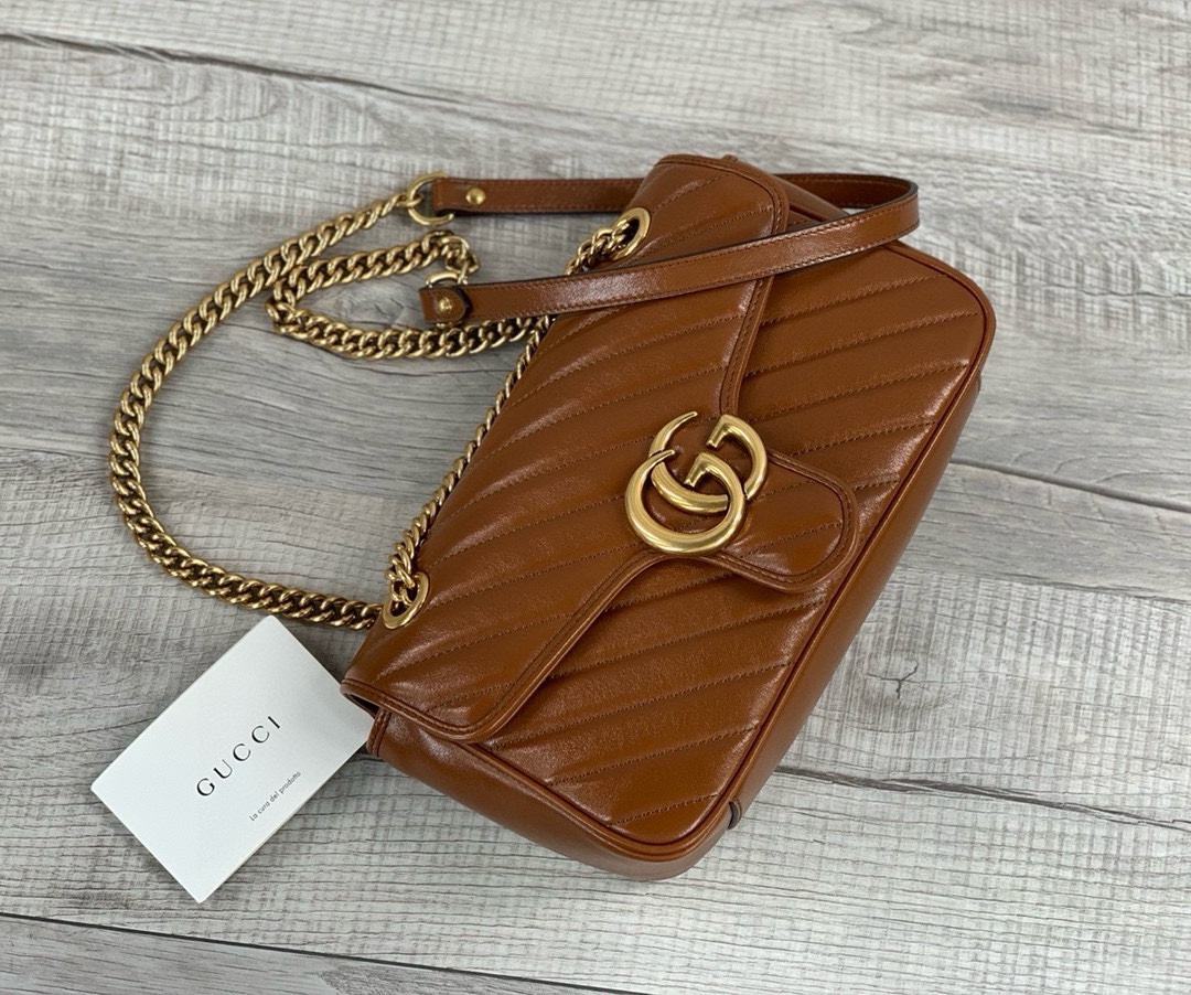 Gucci GG Marmont series medium handbag chain bag Brown Leather