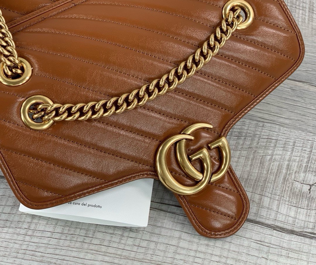 Gucci GG Marmont series medium handbag chain bag Brown Leather