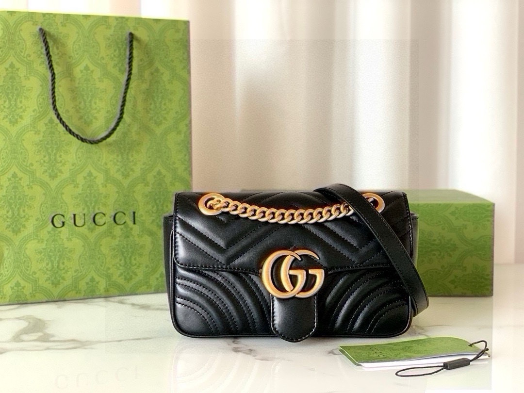 Gucci GG Marmont series small handbag chain bag Black Leather