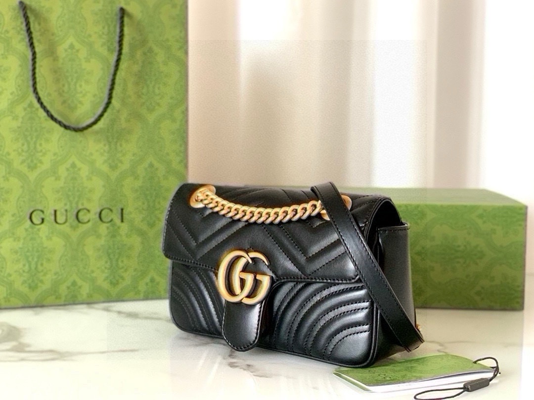 Gucci GG Marmont series small handbag chain bag Black Leather