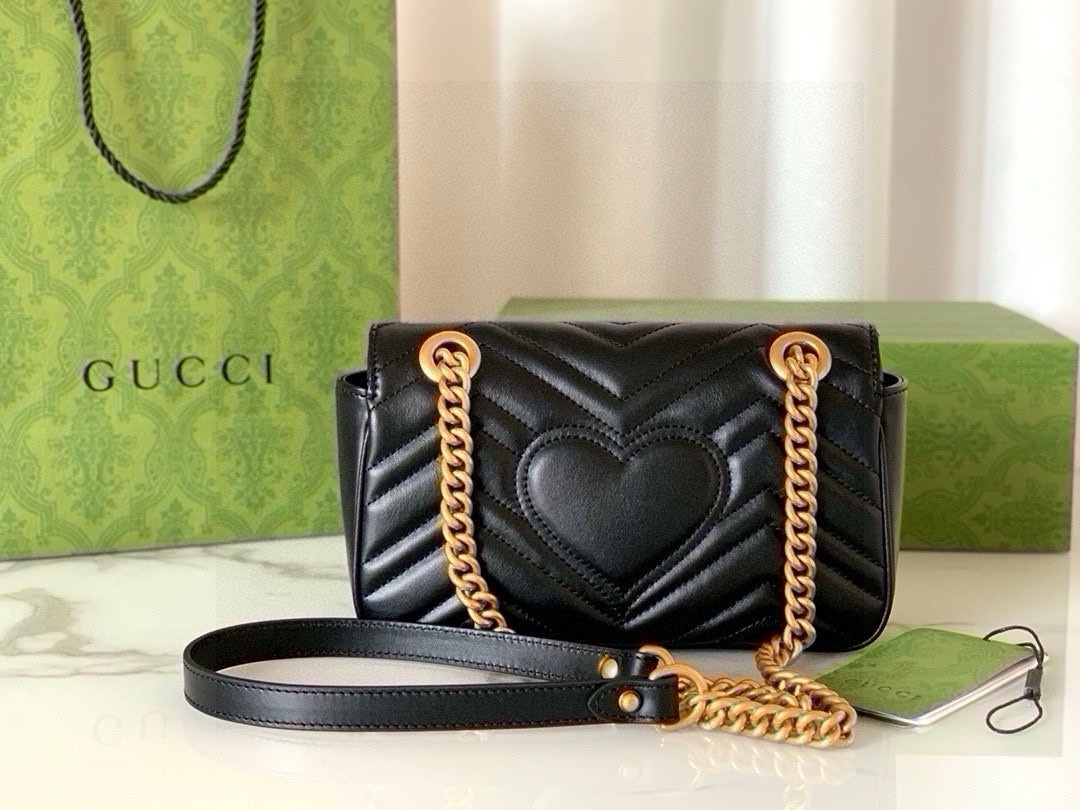 Gucci GG Marmont series small handbag chain bag Black Leather