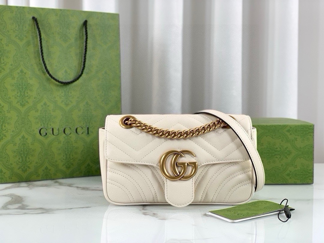 Gucci GG Marmont series small handbag chain bag White Leather