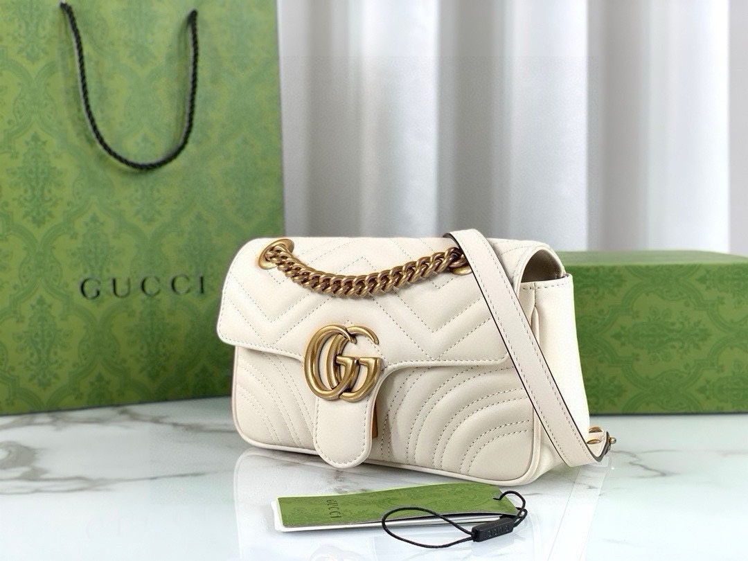 Gucci GG Marmont series small handbag chain bag White Leather