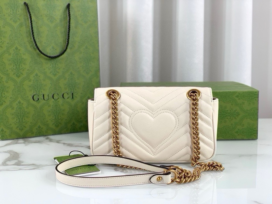 Gucci GG Marmont series small handbag chain bag White Leather