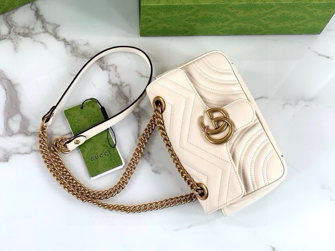 Gucci GG Marmont series small handbag chain bag White Leather