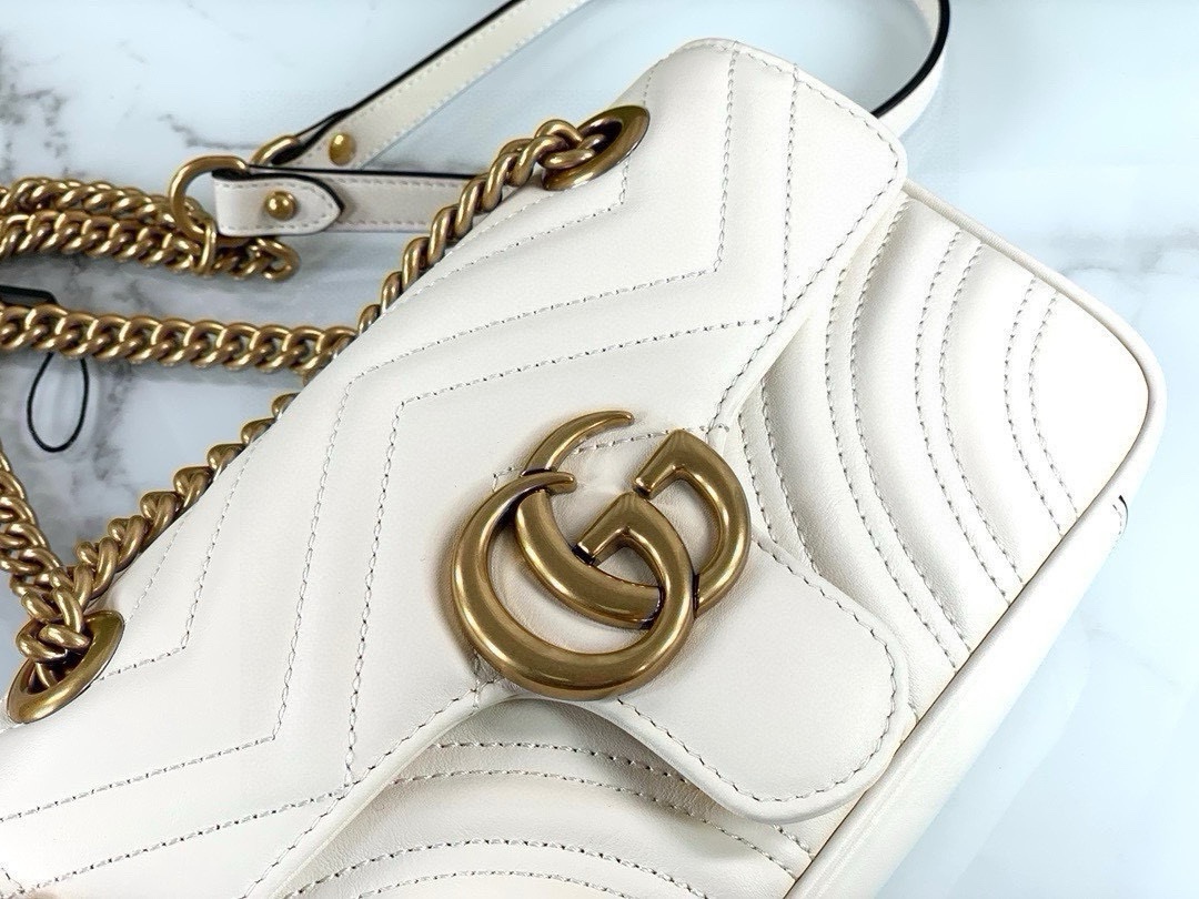 Gucci GG Marmont series small handbag chain bag White Leather