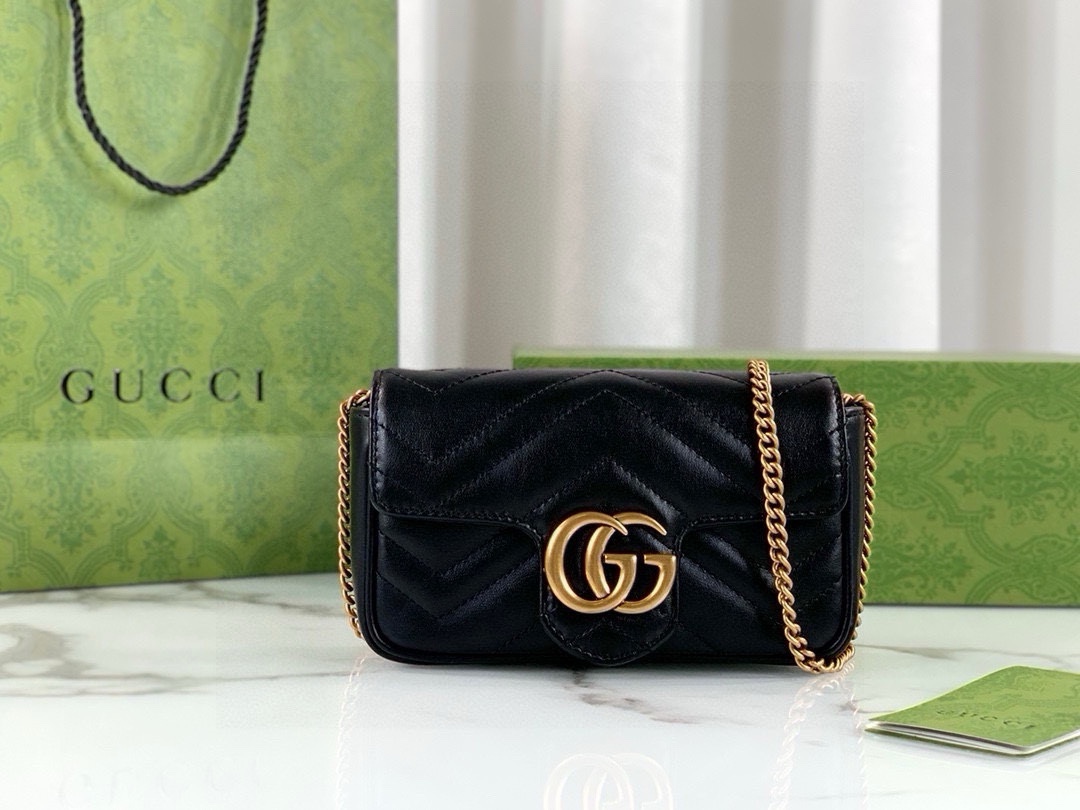 Gucci GG Marmont mini handbag chain bag Black Leather