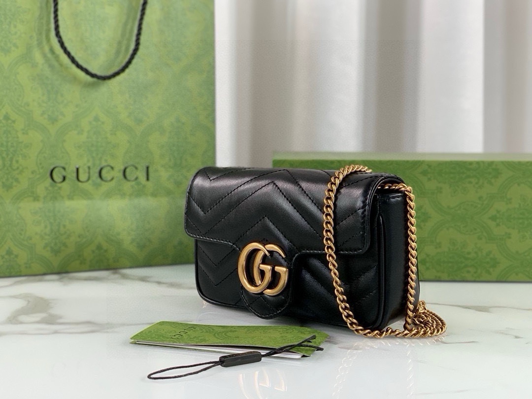 Gucci GG Marmont mini handbag chain bag Black Leather