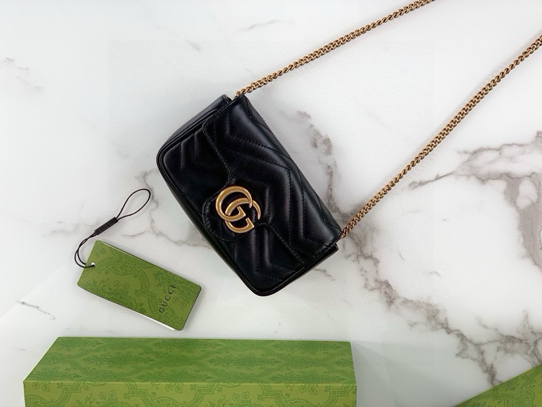 Gucci GG Marmont mini handbag chain bag Black Leather