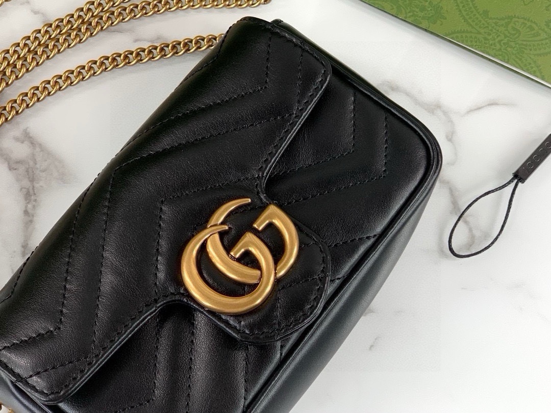 Gucci GG Marmont mini handbag chain bag Black Leather