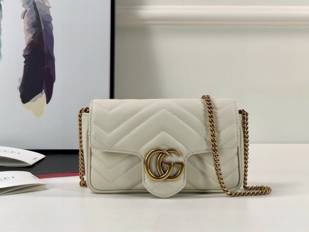 Gucci GG Marmont mini handbag chain bag White Leather