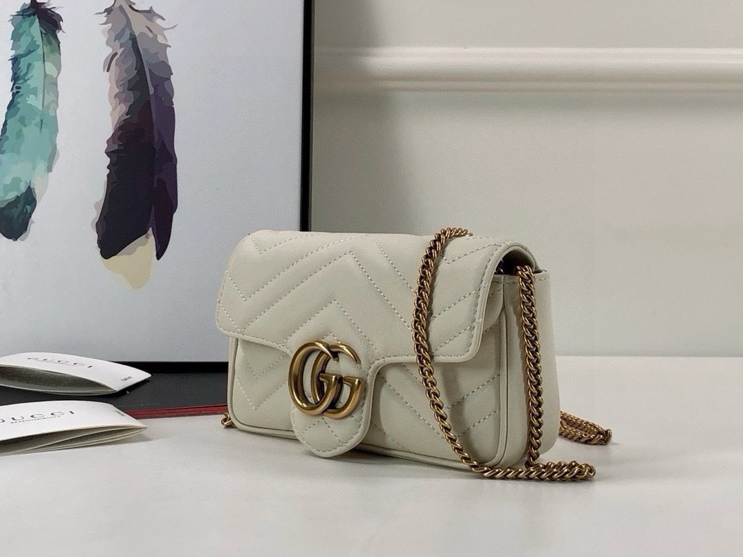 Gucci GG Marmont mini handbag chain bag White Leather