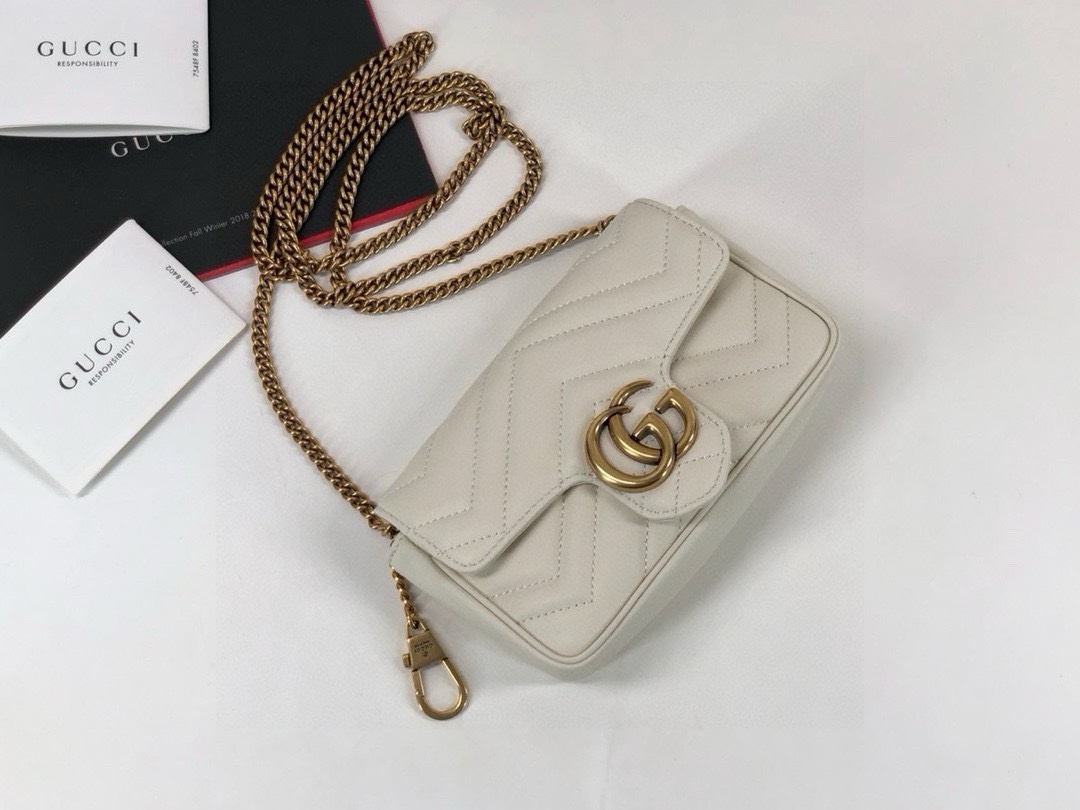 Gucci GG Marmont mini handbag chain bag White Leather