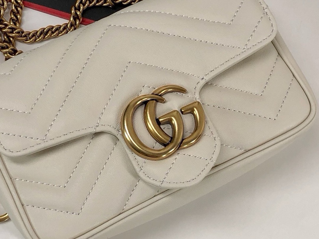 Gucci GG Marmont mini handbag chain bag White Leather