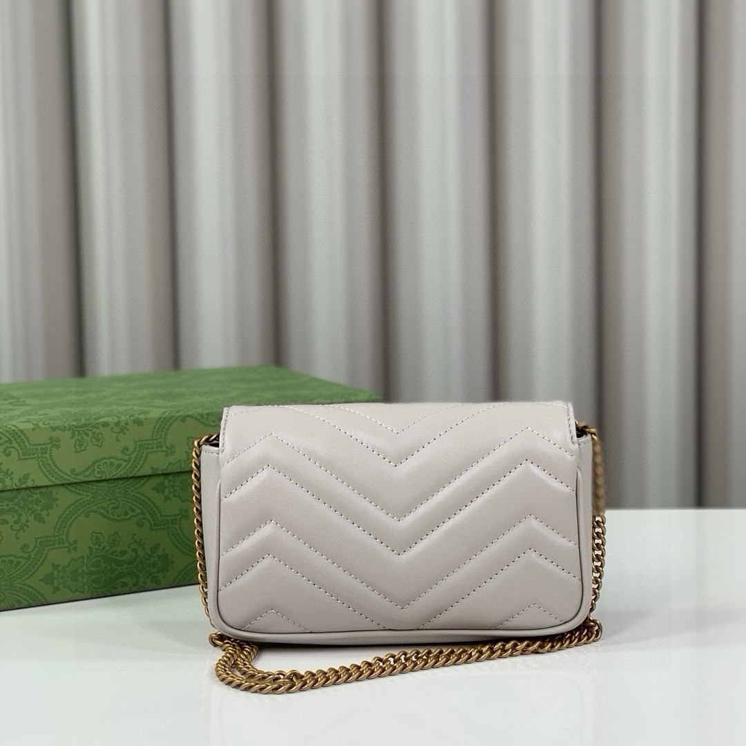 Gucci GG Marmont mini handbag chain bag Cream-grey Leather