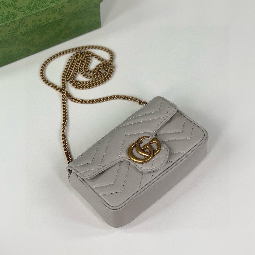 Gucci GG Marmont mini handbag chain bag Cream-grey Leather