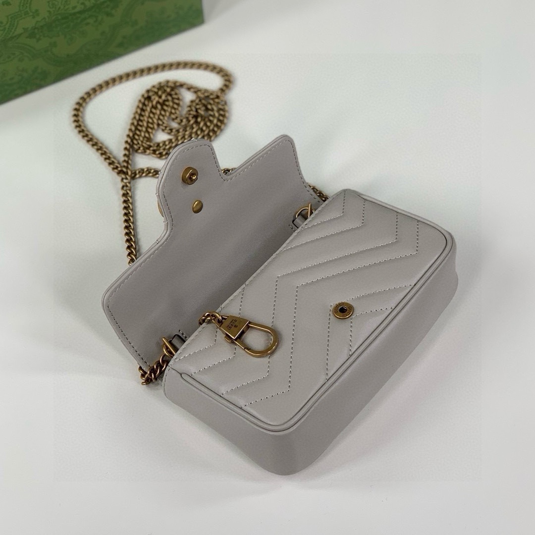 Gucci GG Marmont mini handbag chain bag Cream-grey Leather