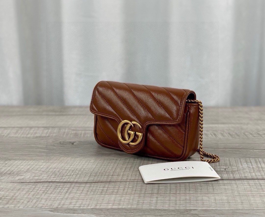 Gucci GG Marmont Series mini chain bag Brown leather