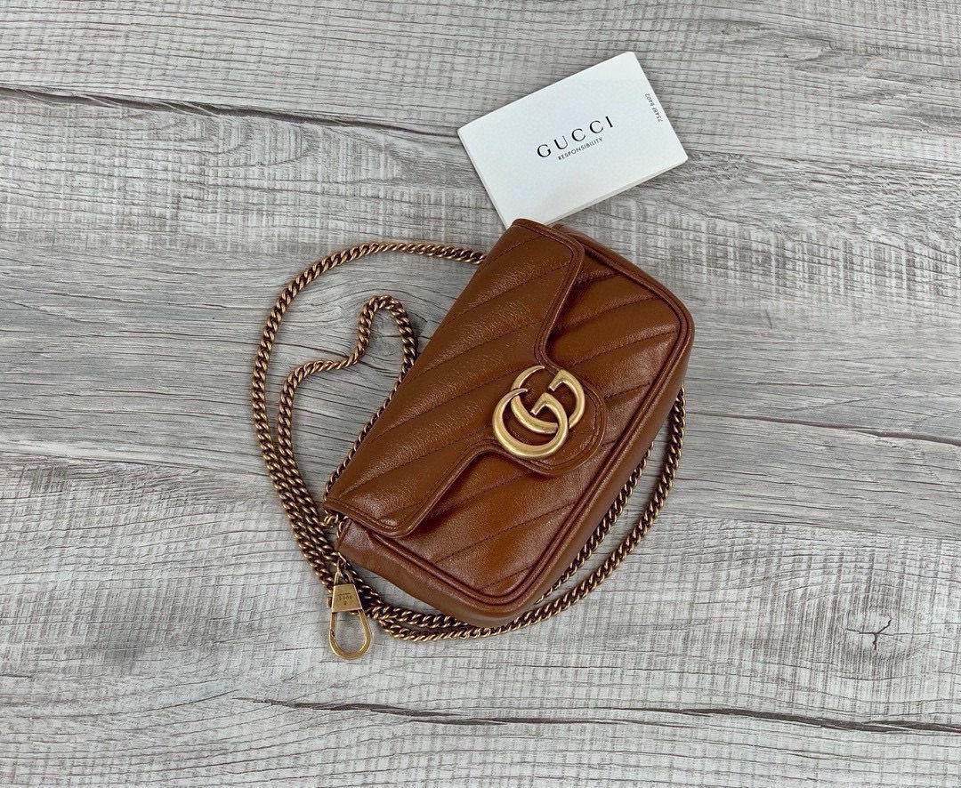 Gucci GG Marmont Series mini chain bag Brown leather