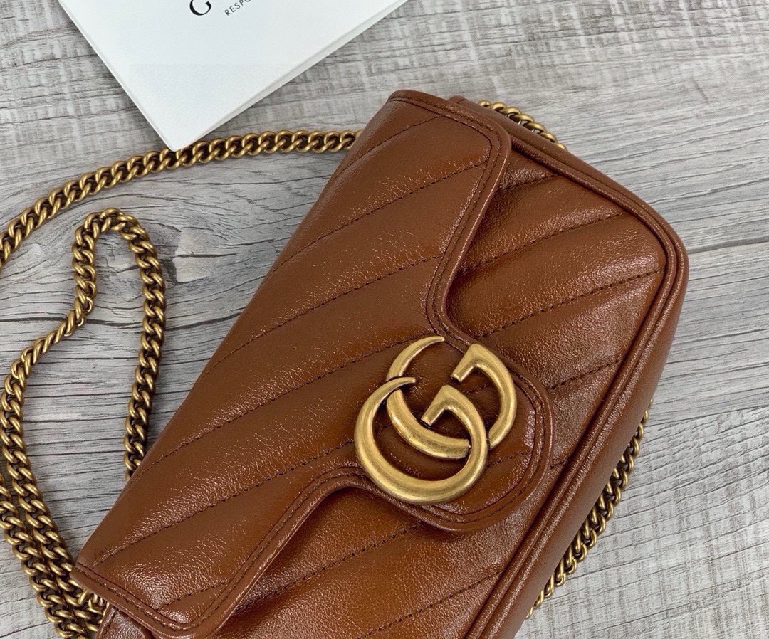 Gucci GG Marmont Series mini chain bag Brown leather