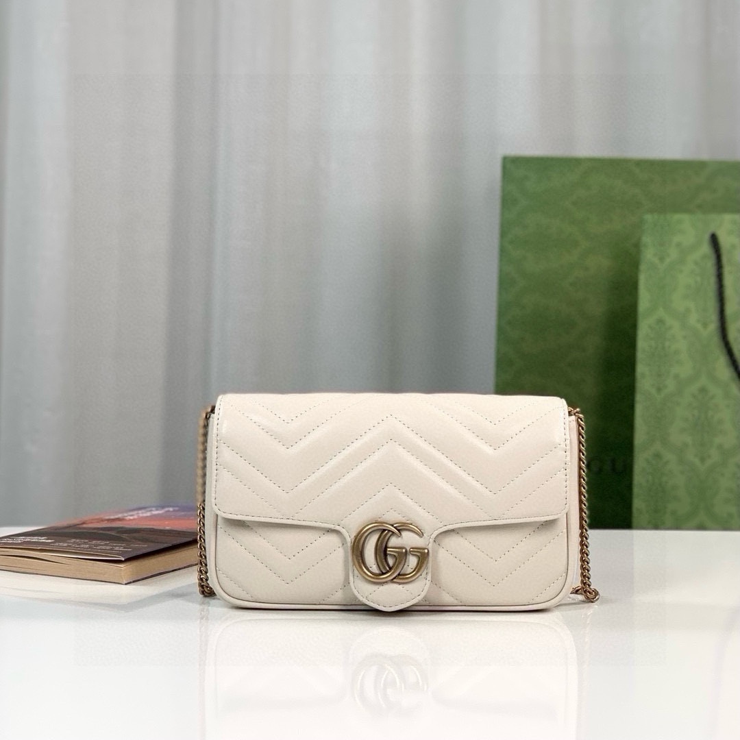 Gucci GG Marmont Series Chain bag White quilted V-shaped leather