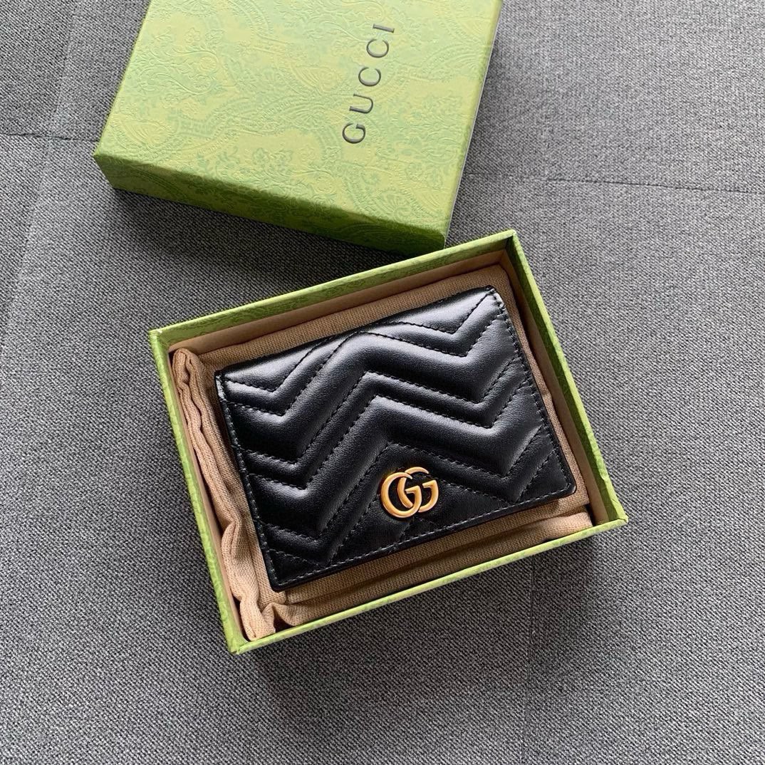 Gucci GG Marmont series short clip Black V-shaped quilted leather