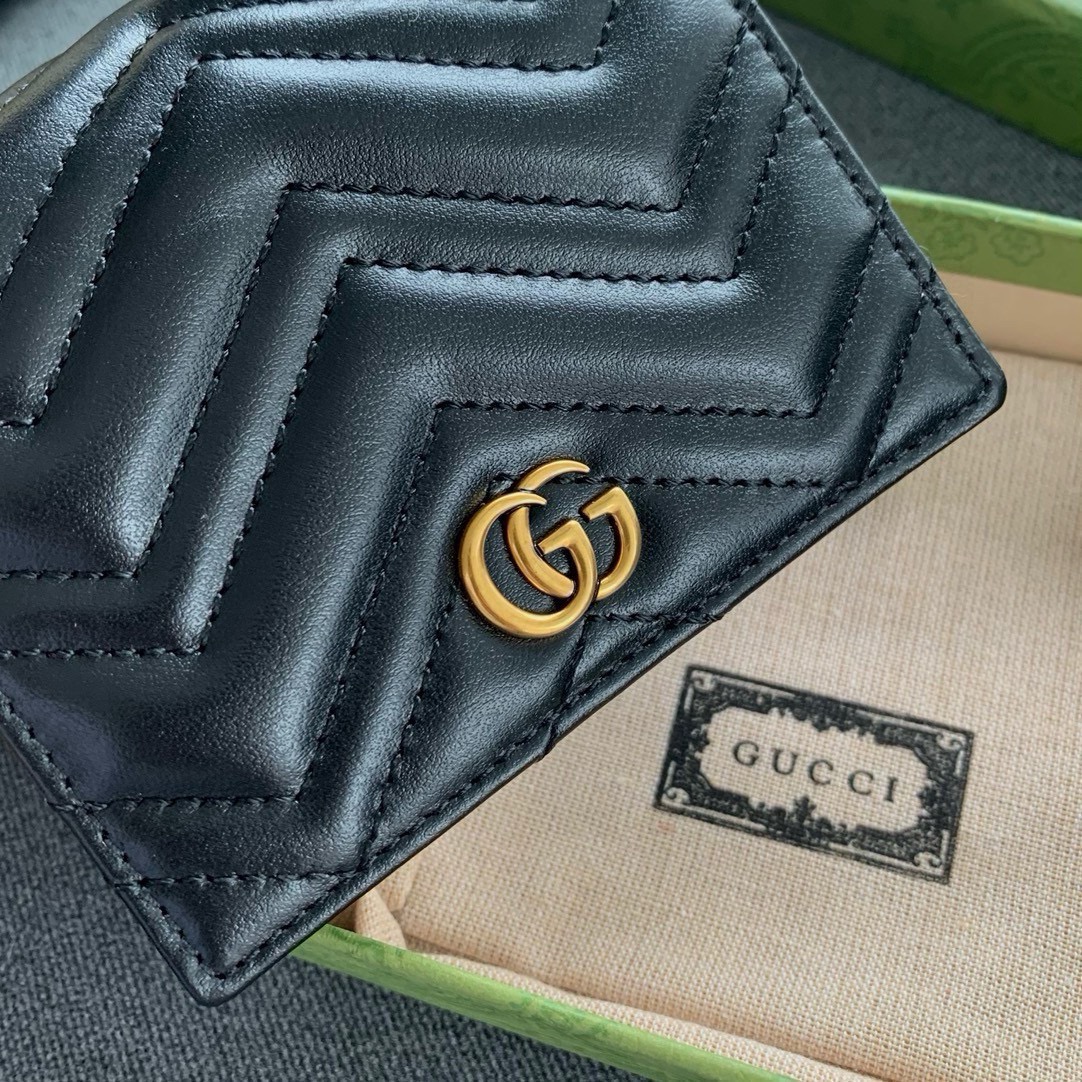 Gucci GG Marmont series short clip Black V-shaped quilted leather