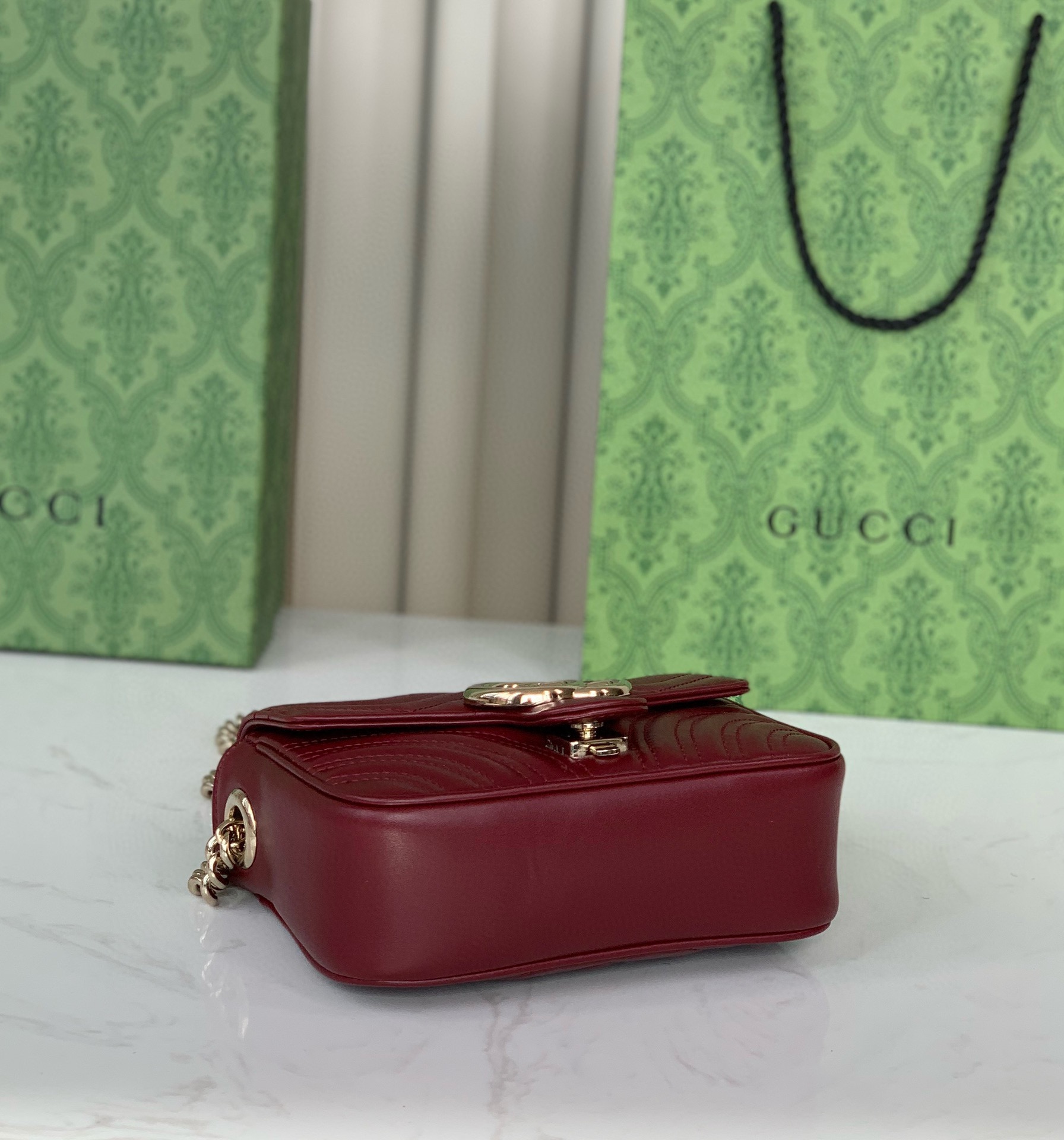 Gucci GG Marmont mini handbag Rosso Ancora V-shaped leather