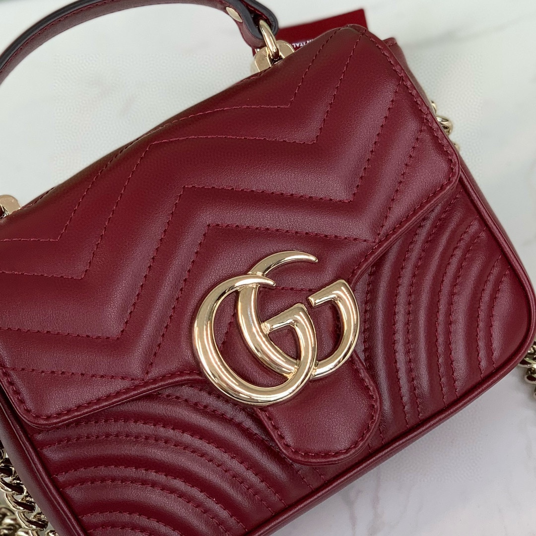 Gucci GG Marmont mini handbag Rosso Ancora V-shaped leather