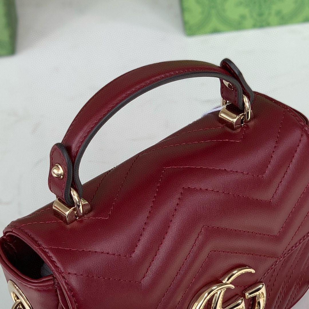 Gucci GG Marmont mini handbag Rosso Ancora V-shaped leather