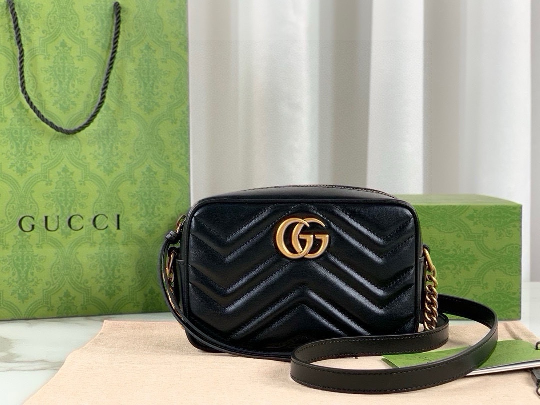 Gucci GG Marmont series small shoulder backpack Black Leather