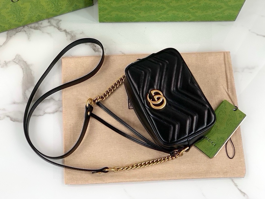 Gucci GG Marmont series small shoulder backpack Black Leather