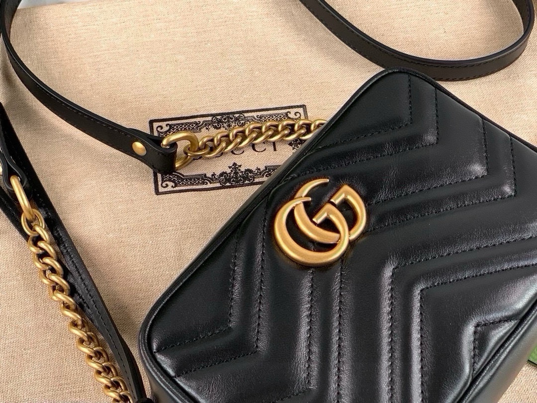 Gucci GG Marmont series small shoulder backpack Black Leather