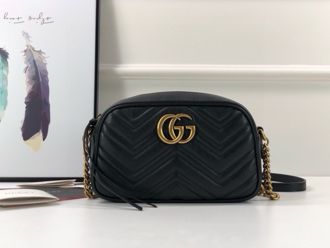 Gucci GG Marmont series medium shoulder backpack Black Leather