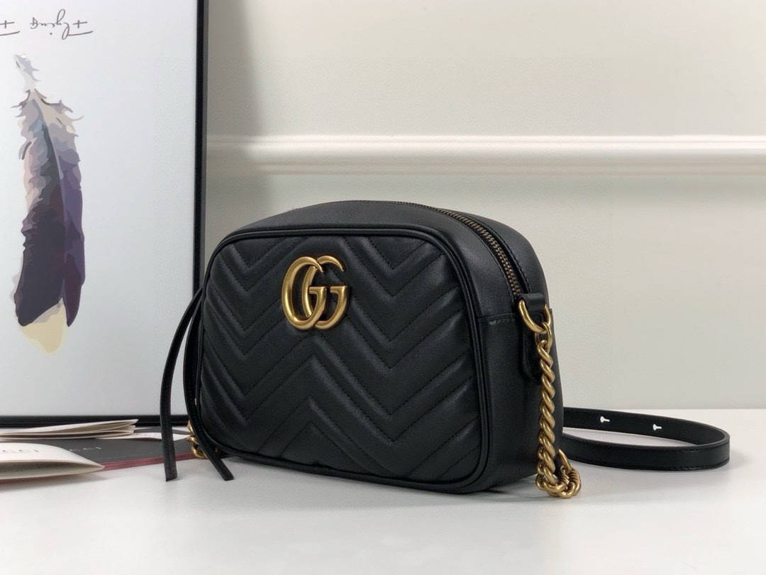 Gucci GG Marmont series medium shoulder backpack Black Leather