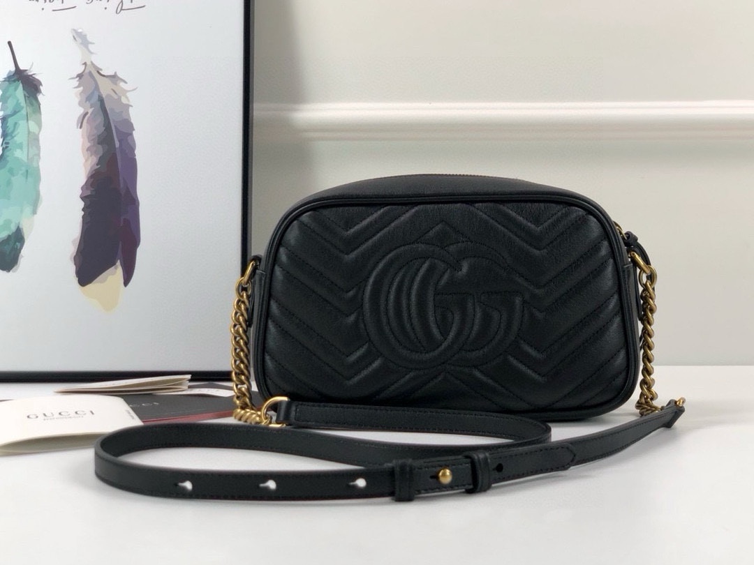 Gucci GG Marmont series medium shoulder backpack Black Leather