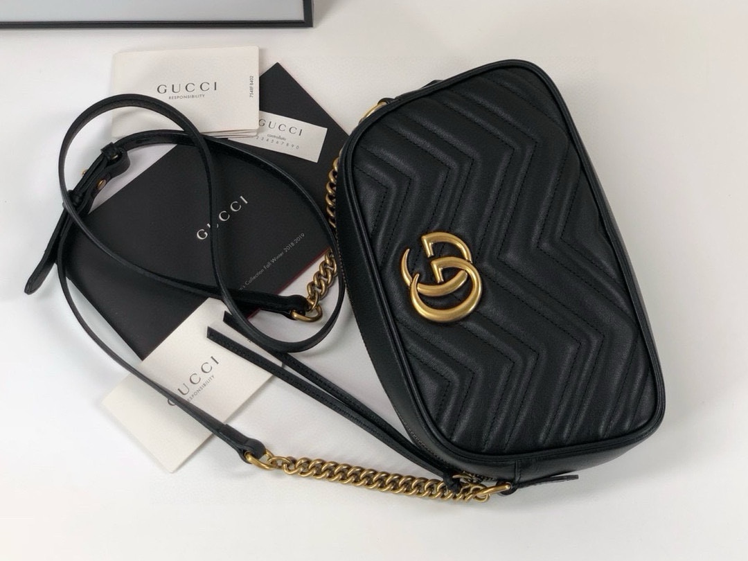 Gucci GG Marmont series medium shoulder backpack Black Leather