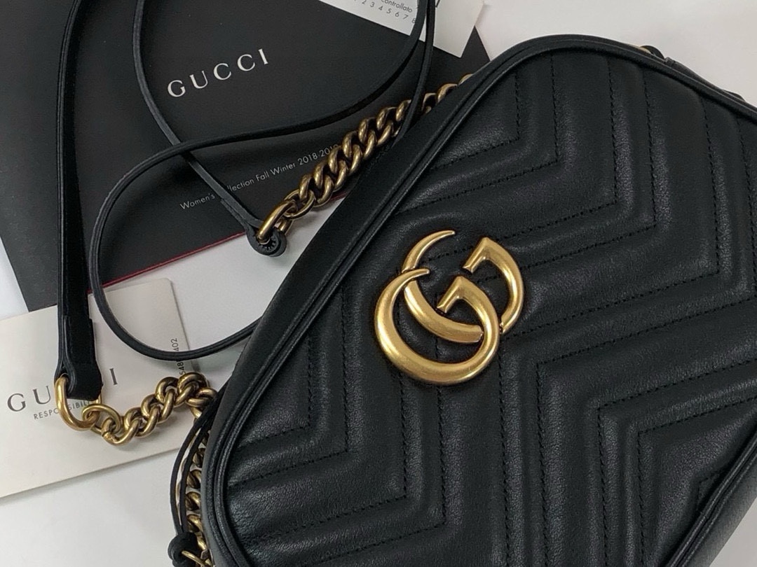 Gucci GG Marmont series medium shoulder backpack Black Leather