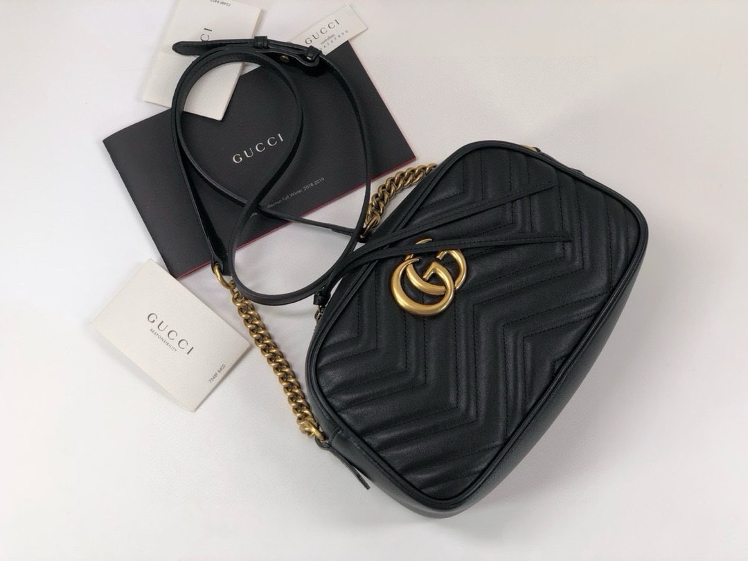 Gucci GG Marmont series medium shoulder backpack Black Leather