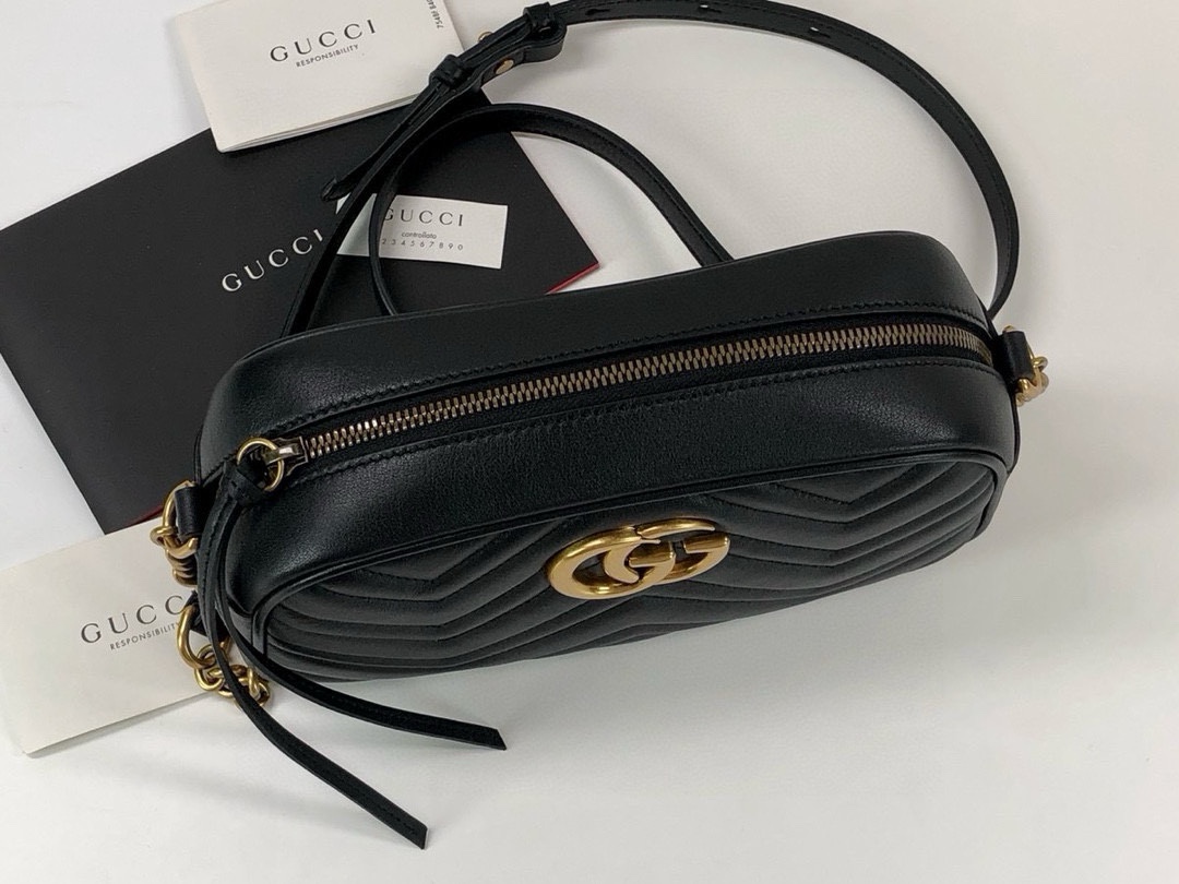 Gucci GG Marmont series medium shoulder backpack Black Leather