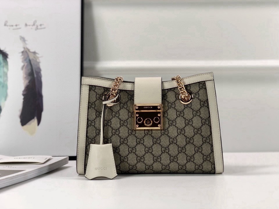 Gucci Padlock GG Medium Shoulder Bag 795113 in Beige and Dark Brown