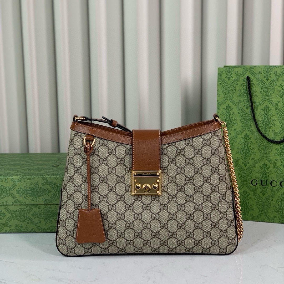 Gucci Padlock GG Medium Shoulder Bag 795113 in Beige and Dark Brown