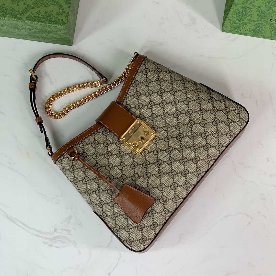 Gucci Padlock GG Medium Shoulder Bag 795113 in Beige and Dark Brown