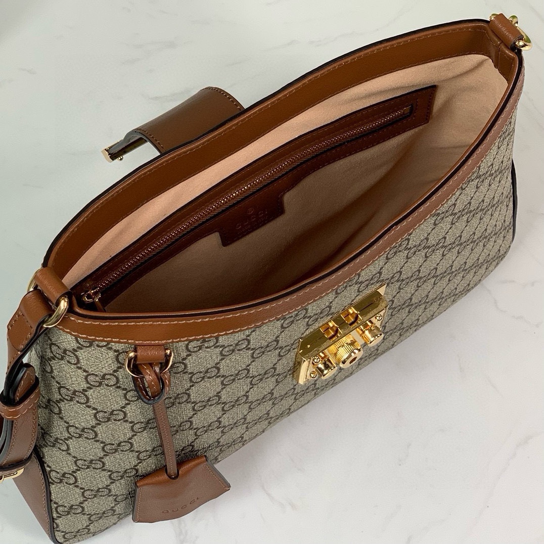 Gucci Padlock GG Medium Shoulder Bag 795113 in Beige and Dark Brown